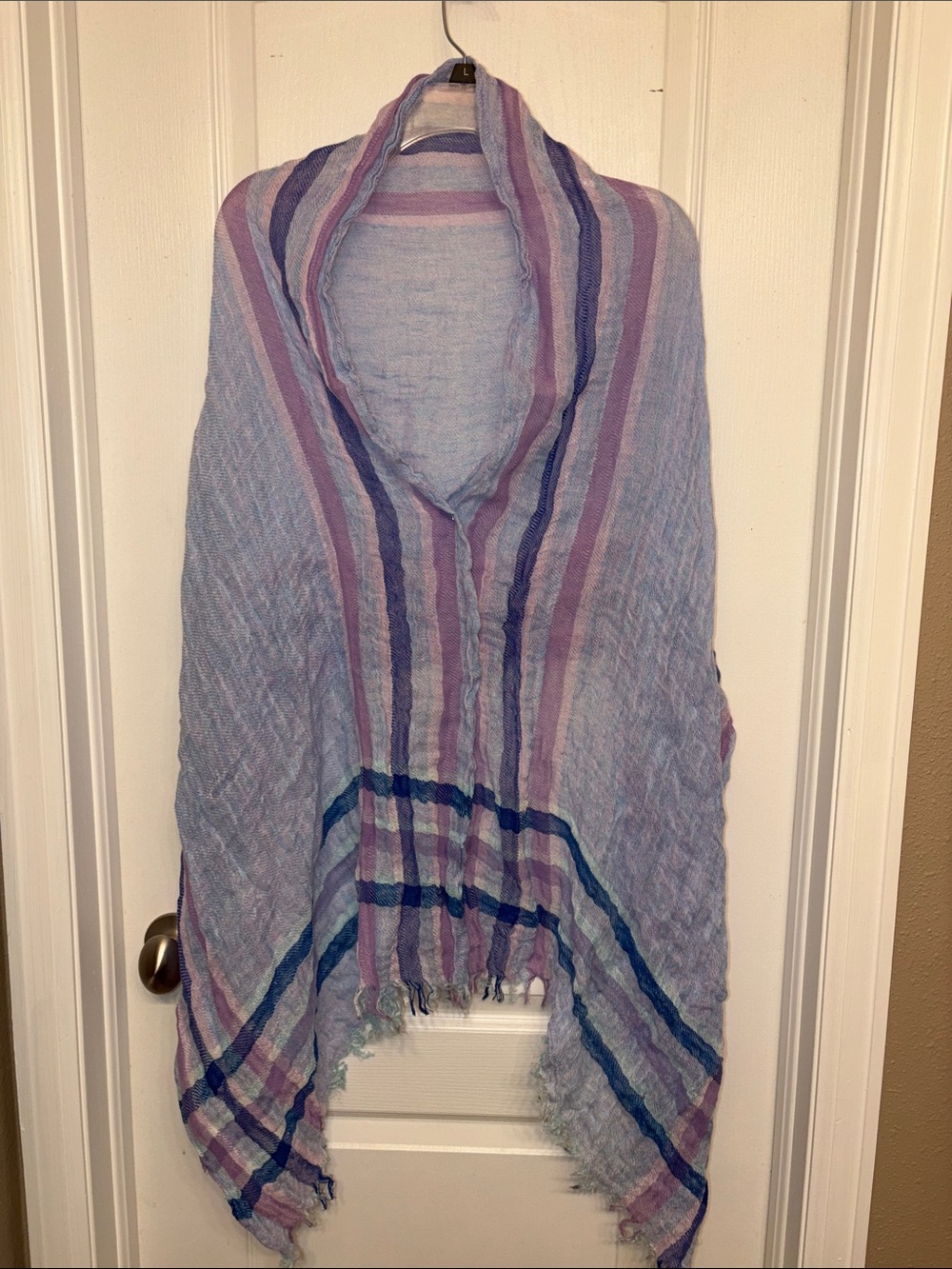 J. Crew Light Purple and Blue Plaid Linen Scarf